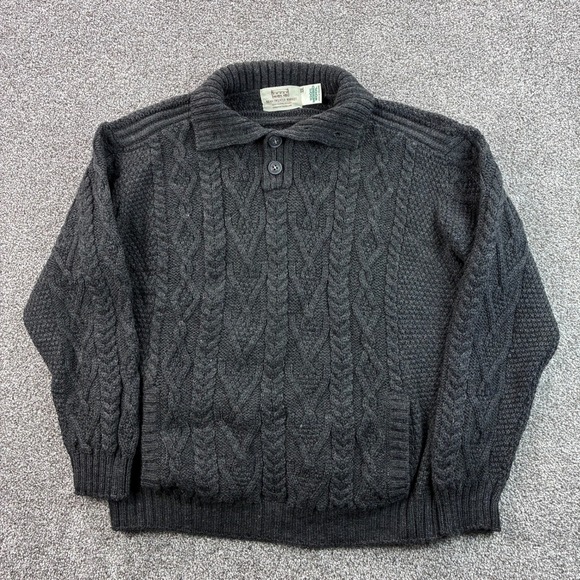 Vintage Fisherman Sweater Mens 2XL Gray Aran Sweater Market Chunky Cable Knit - Picture 1 of 8